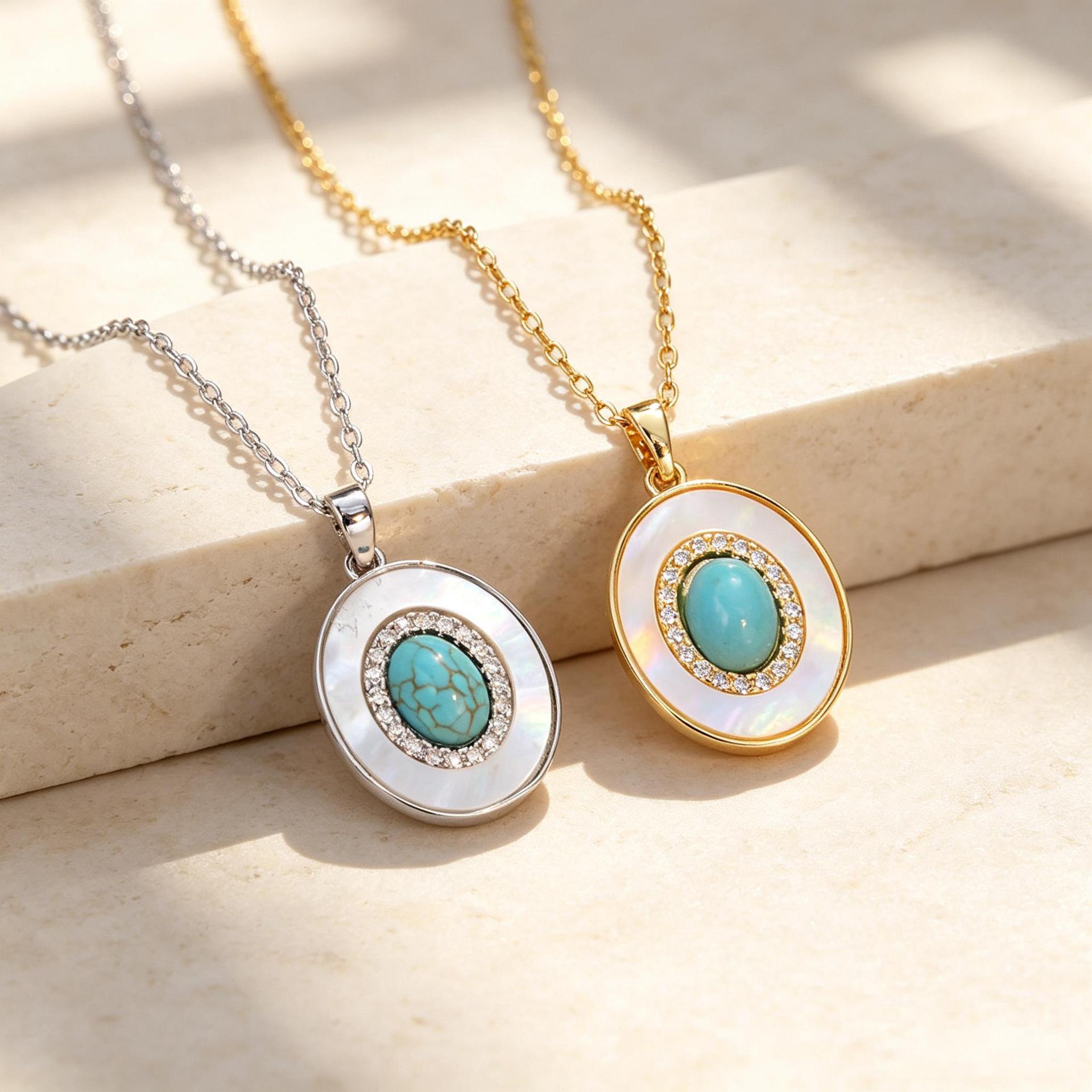 Wholesale Titanium Steel Turquoise Oval Gemstone Necklace Layered Fashion Jewelry Accessory Stylish Gift For Resale