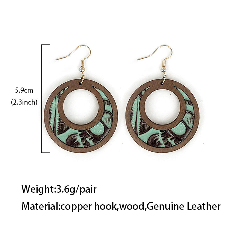Wholesale  Western leather  hollow texture inlaid earrings