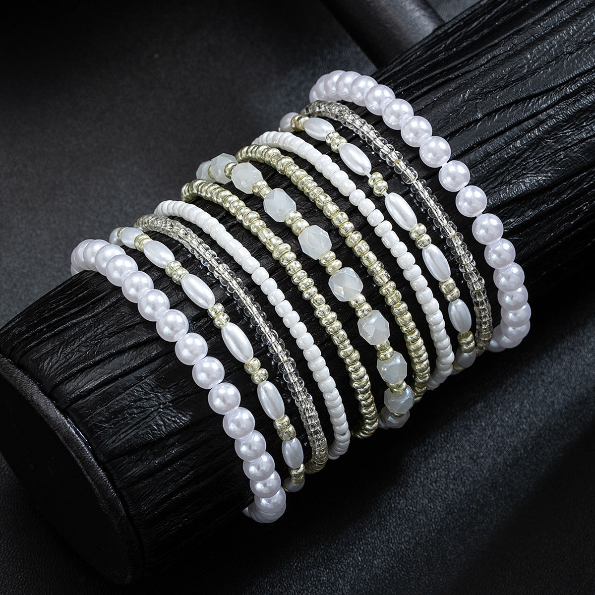 Wholesale Crystal Pearl Rice Beads Beaded Stacking Elastic Bracelet Set