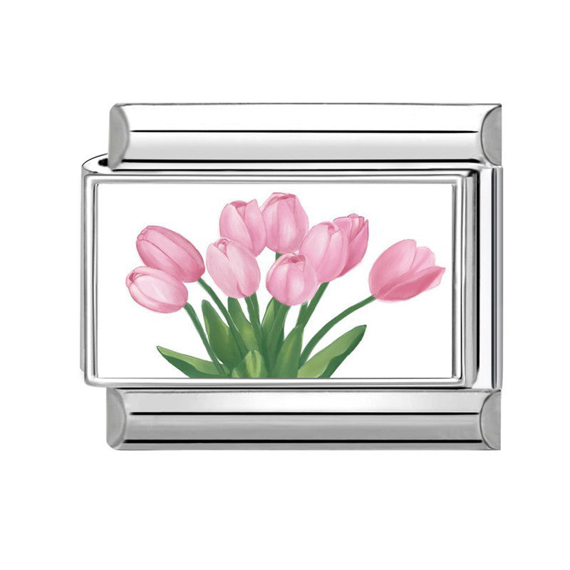 Wholesale Italian Charm Bracelet 9mm DIY Splicing Flower Stainless Steel Composable Bracelet