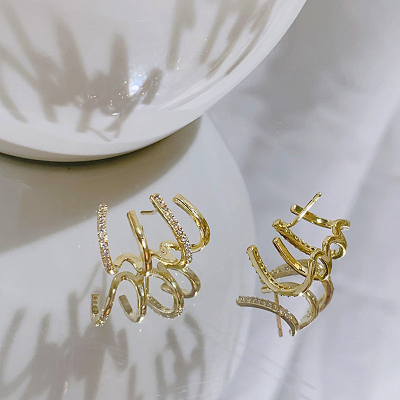 Wholesale  metal real gold silver needle zircon  earrings