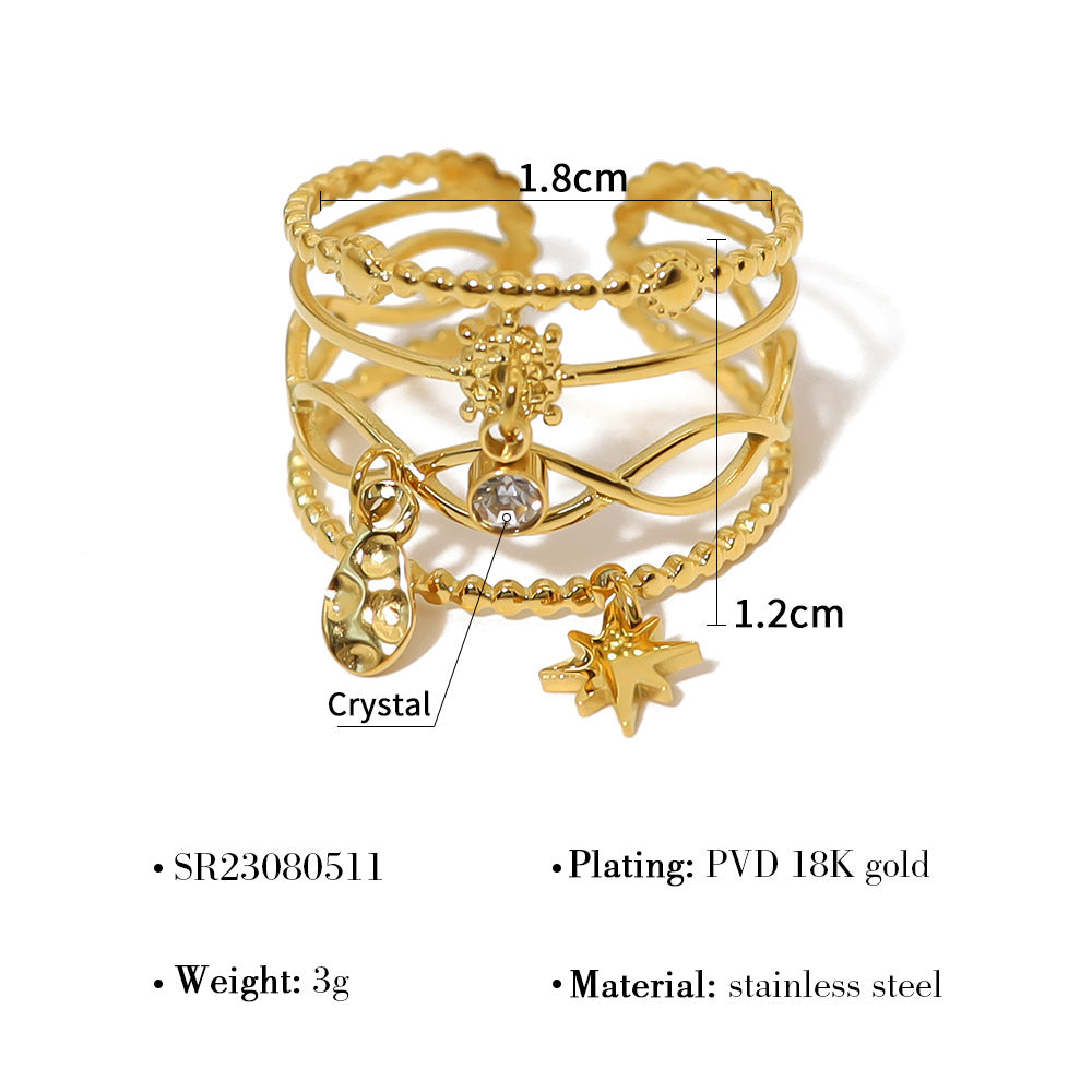 Wholesale Titanium Steel multi-layer geometric awn star pattern ring