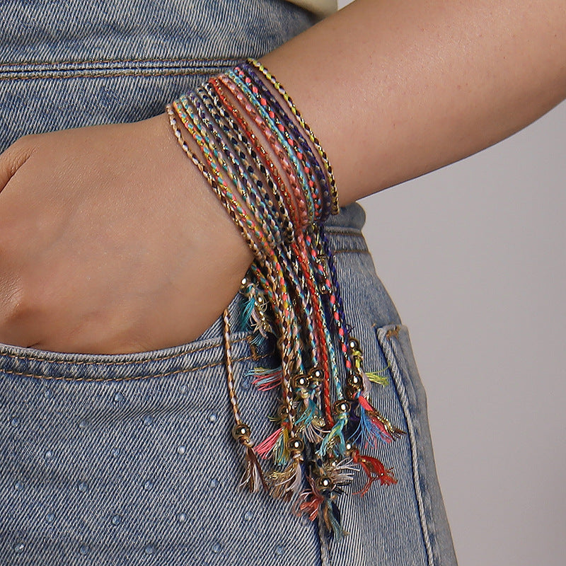 Wholesale  ethnic style hand-woven colored cotton rope suit bracelet