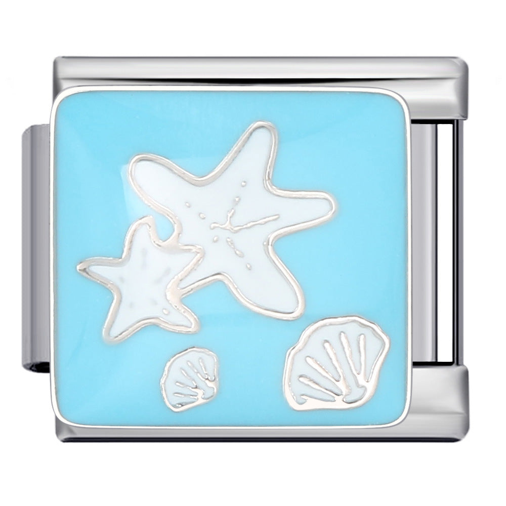 Wholesale  Italian Module Bracelet  Blue Ocean ElementsStainless Steel Welding Pattern DIY Charms