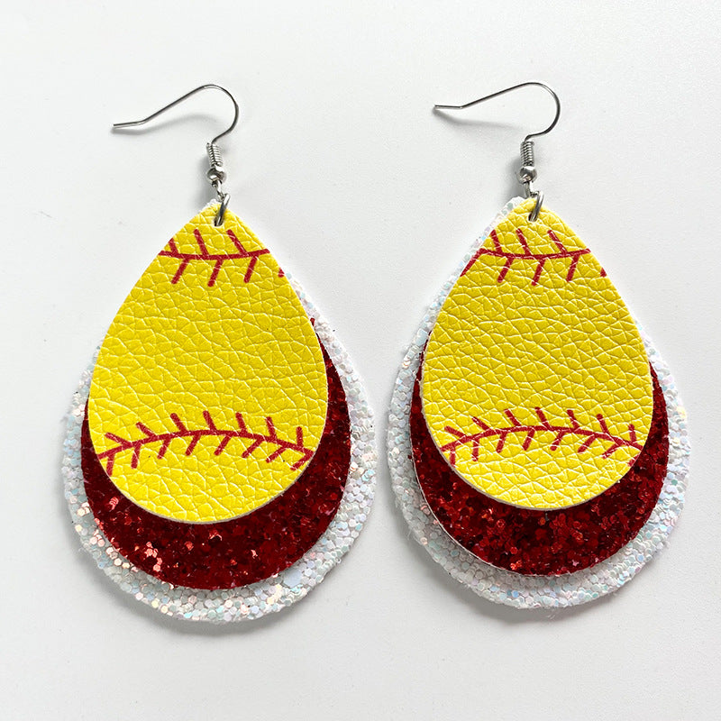 Wholesale 2pairs/pack Cheerleading Football Baseball Softball Sports Style Leather Earrings ACC-ES-HY115