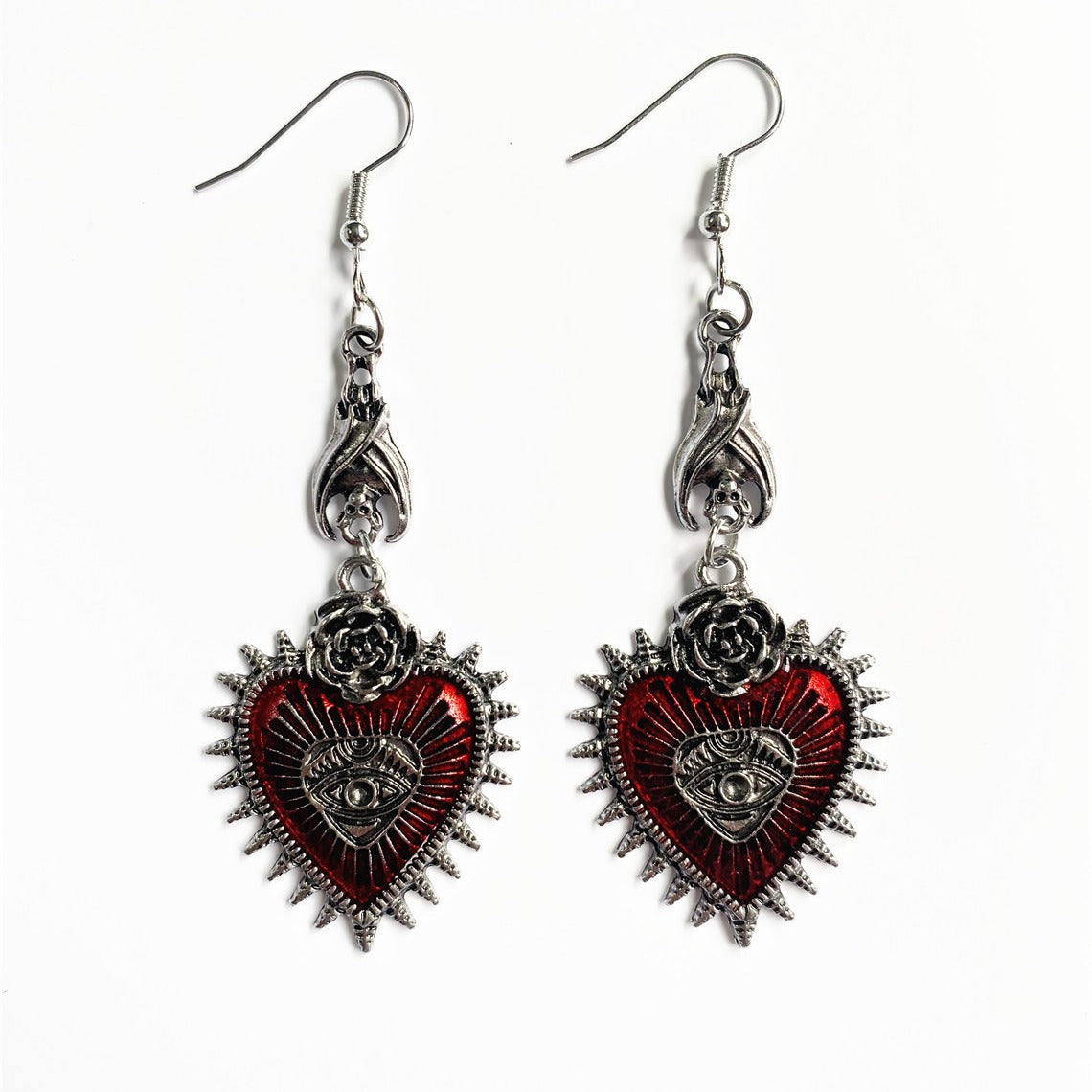 Wholesale Gothic Punk Rose Wings Flower Red Oil Drop Heart Earrings