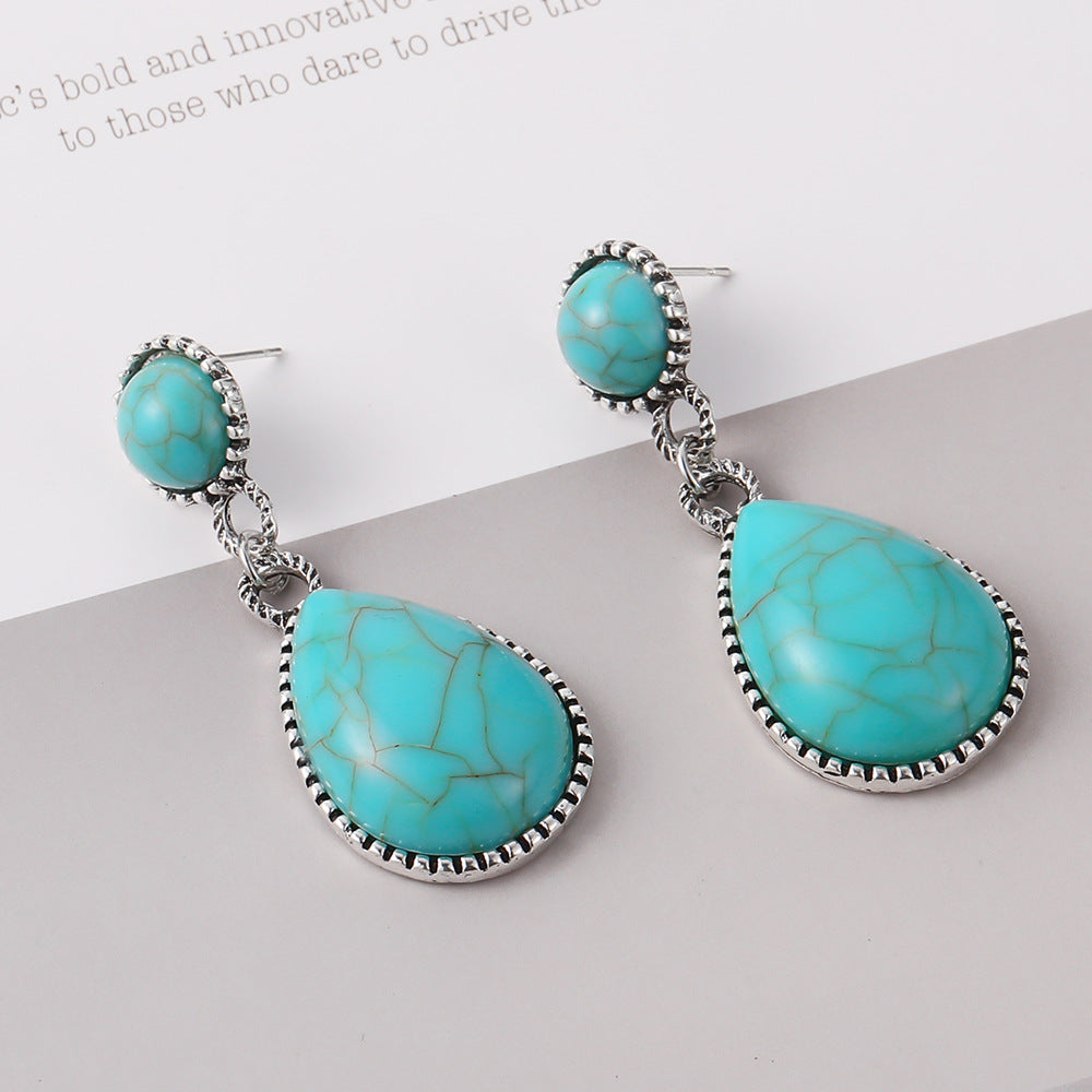 Wholesale Bohemian Turquoise Drop Earrings Alloy Electroplated Jewelry Accessory for Party