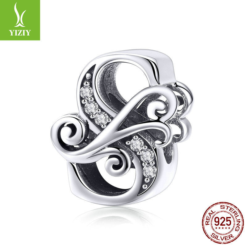 Wholesale 26 Letters DIY Beaded Bracelet Accessories Inlaid with Zircon Sterling Silver Beads Charms ACC-CHS-YinZhiyun001