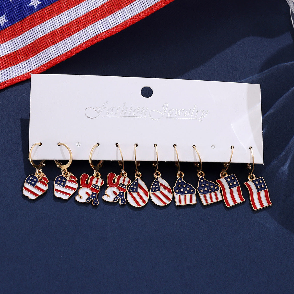 Wholesale Independence Day Red, White Blue, American Flag Hat, Apple Waterdrop Pendant Earrings Set