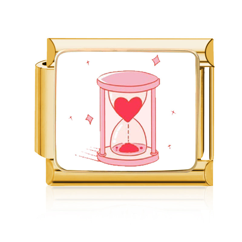 Wholesale 9mm Italian Charm Starter Bracelets DIY Pink Heart Series Stainless Steel Composable Bracelet