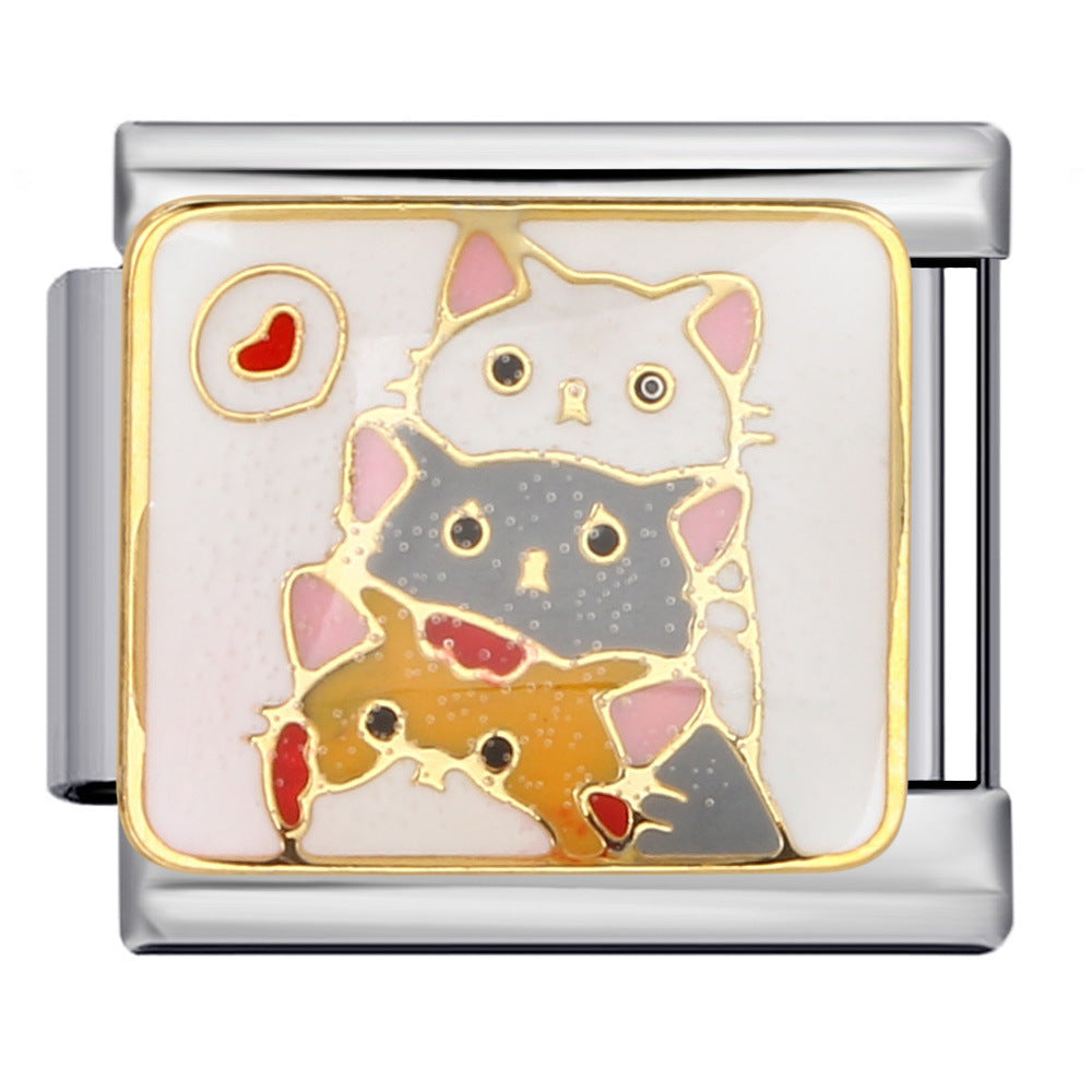 Wholesale Cat Themed DIY Bracelet Stainless Steel Electroplated Modular Jewelry Accessory for Boutique Resale