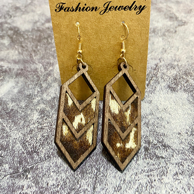 Wholesale leopard print cow pattern genuine leather earrings