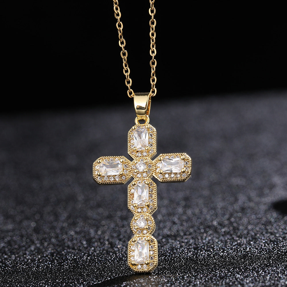 Wholesale Retro Punk Gold Plated Rhinestone Cross Necklace For Women Fashion Accessory Gift