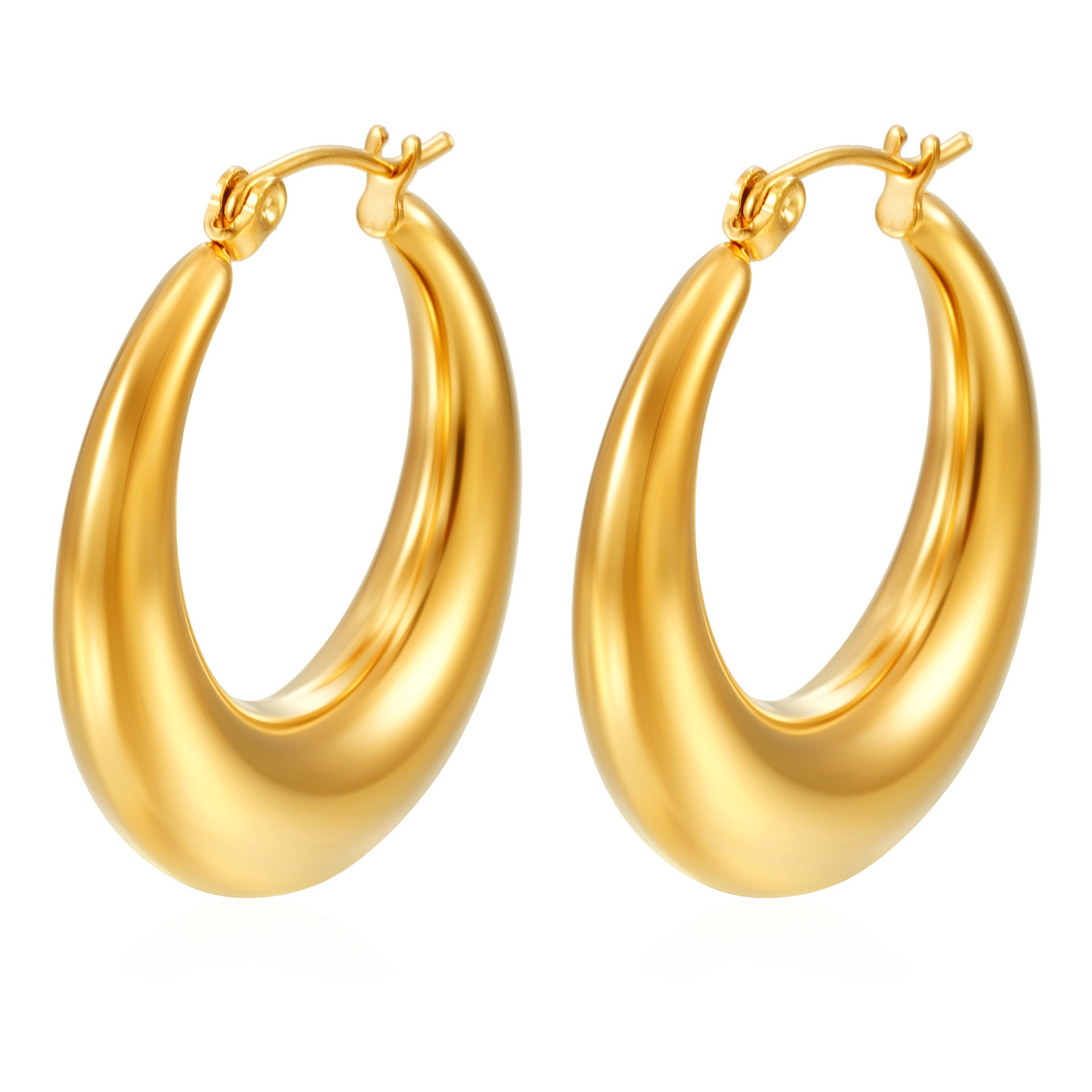 Wholesale Round Smooth Crescent Stainless Steel Hollow Earrings