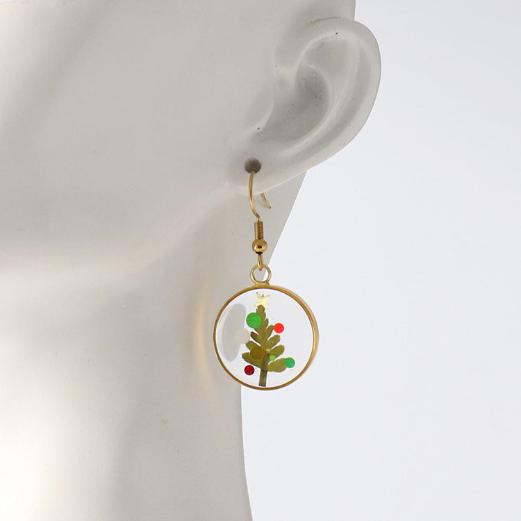 Wholesale Christmas Dried Flower Resin Preserved Flower Earrings
