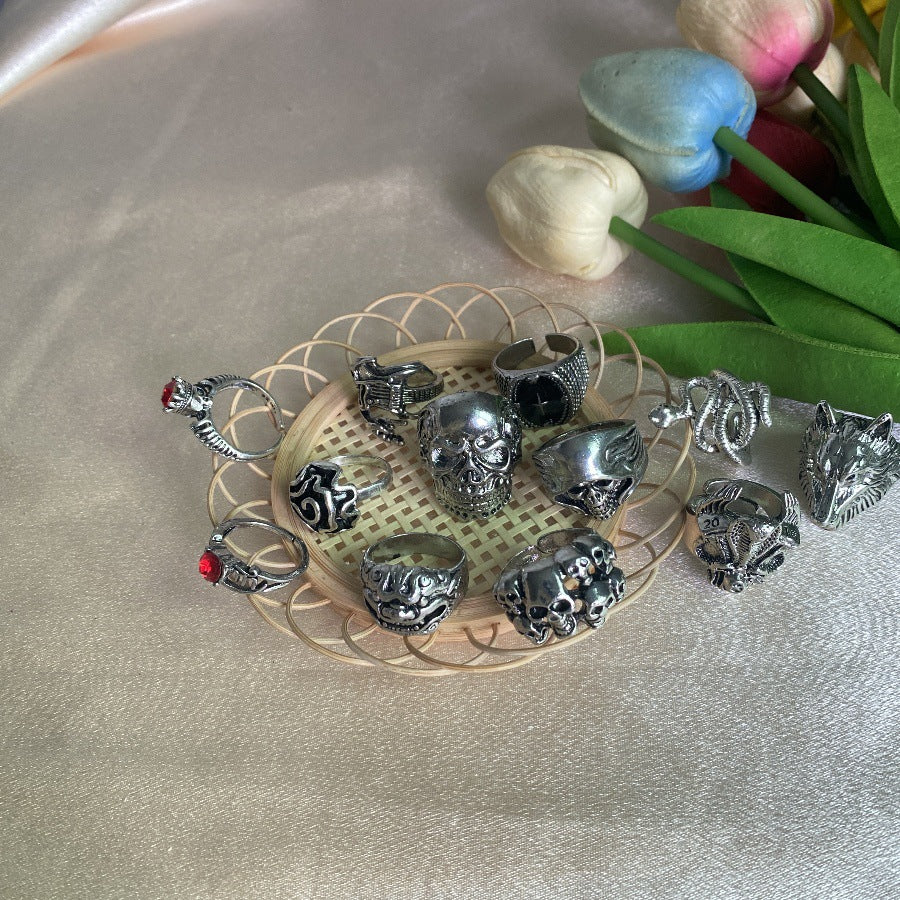 Wholesale  Skull Ghost Face Wolf Head Snake Cross Ring Set