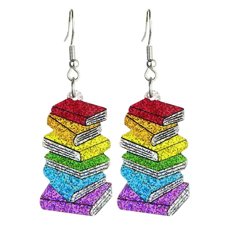 Wholesale 2 pairs/pack Bright Cute Teacher Color Book Acrylic Earrings ACC-ES-HY214