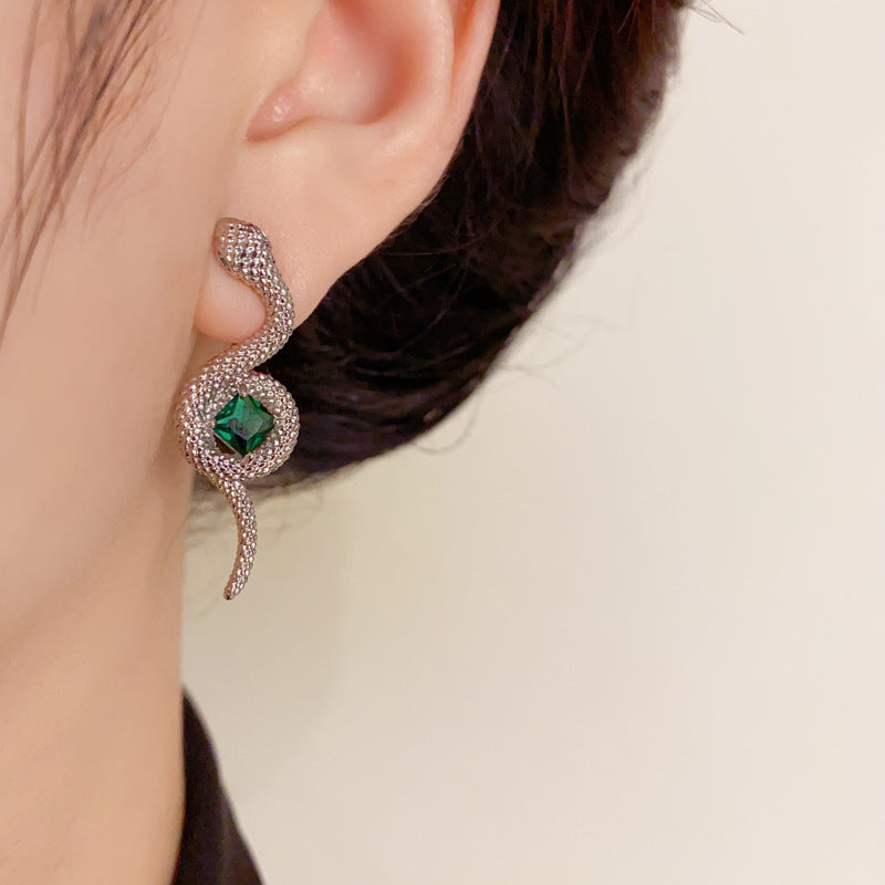 Wholesale Metal Snake Wrap Emerald Earrings