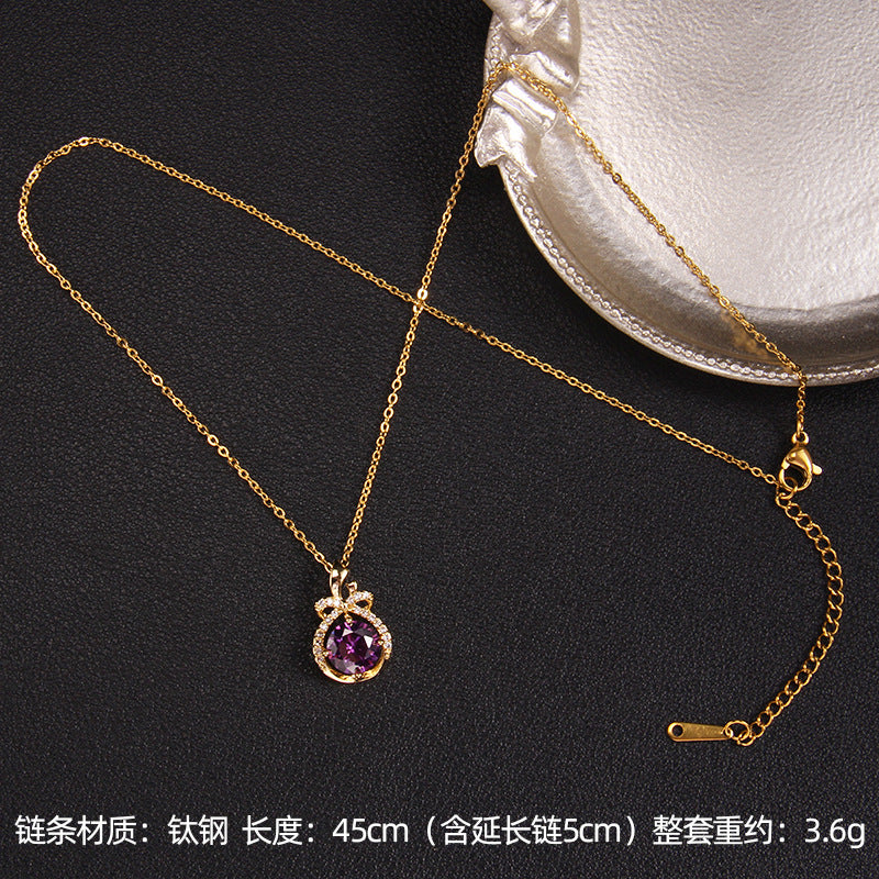 Wholesale Purple Zircon Necklace Love Purple Qi Donglai Pendant Heart Necklace ACC-NE-Rongc010