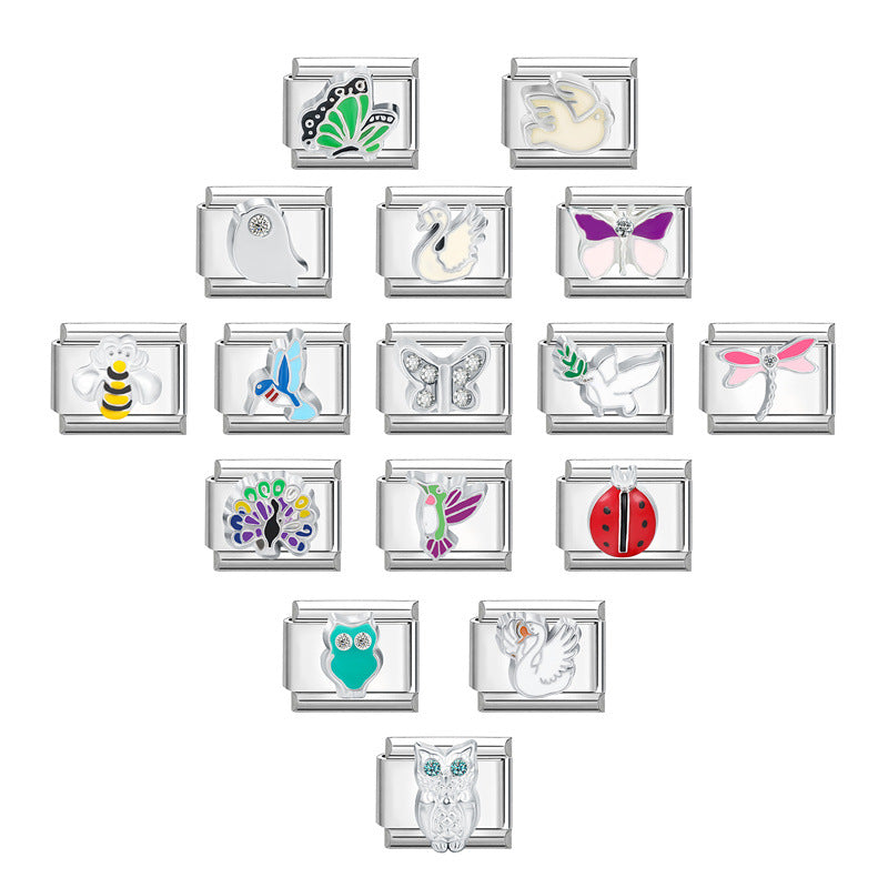 Wholesale Italian Charm Bracelet 9mm DIY Splicing Insect Series Stainless Steel Composable Bracelet