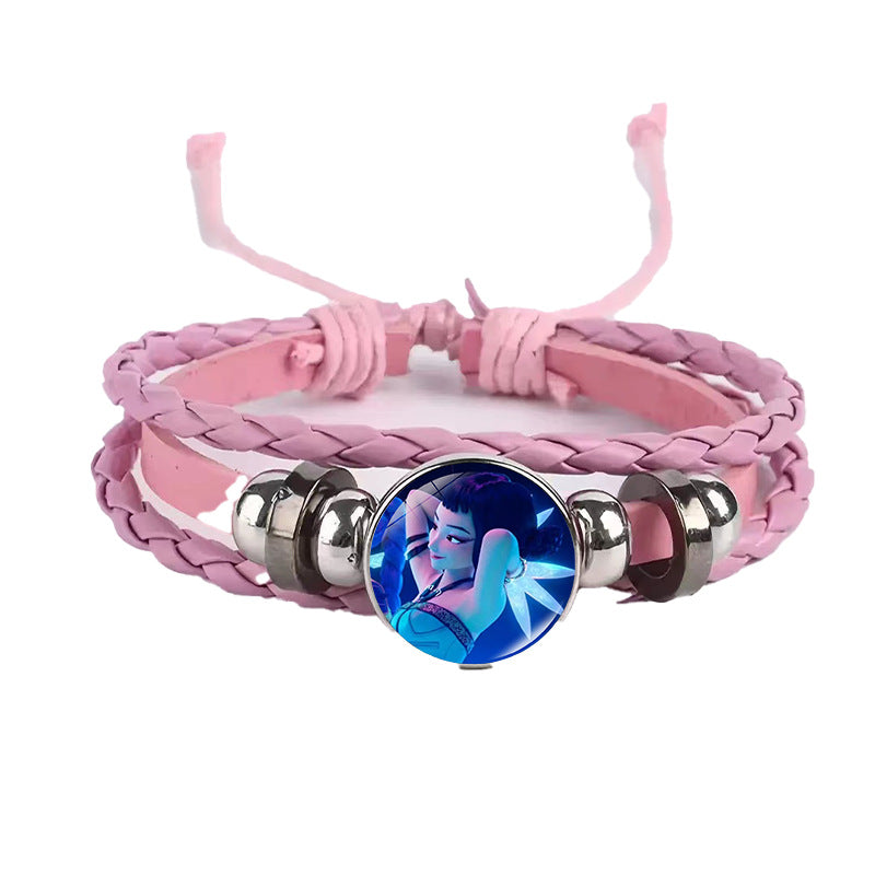 Wholesale Demon Hunters Time Gem Bracelet Couple Leather Braided Black Bracelet kpop