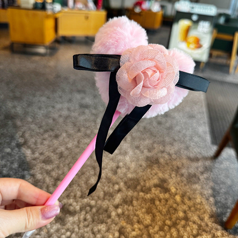 Wholesale Camellia cute plush bow ballpoint pen