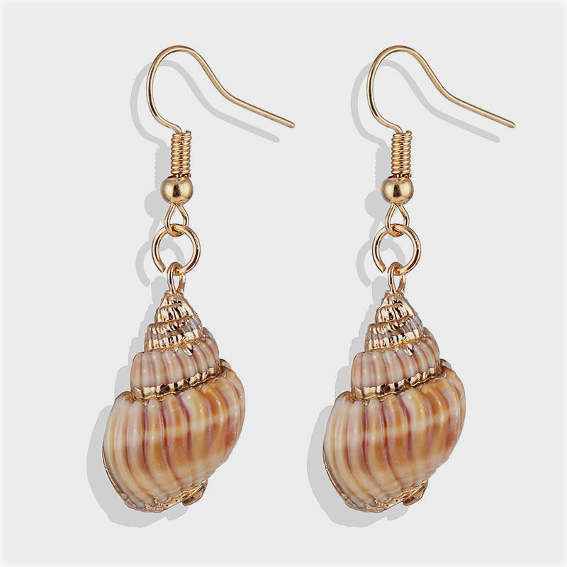 Wholesale Bohemian Natural Shell Earrings Gold Plated Conch Pendant Necklace Beach Fashion Jewelry Accessory