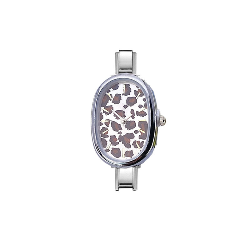 Wholesale Cross-Border Fashion Silver Leopard Print Italian Modular Quartz Watch with Stainless Steel Band,  Unisex DIY Watch Head