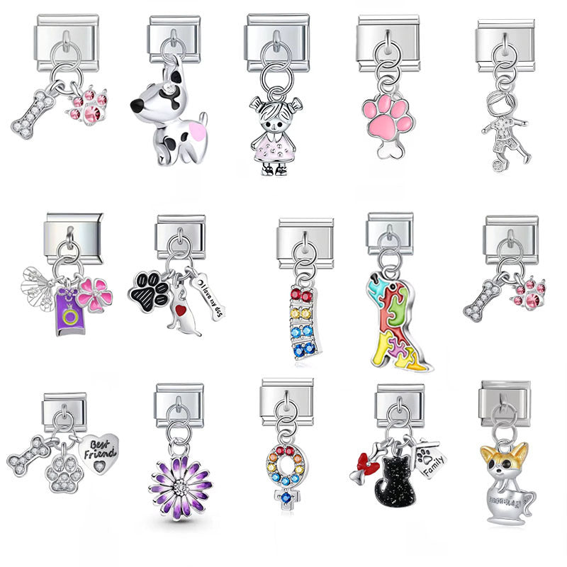 Wholesale Stainless Steel Cute Dog Pendant Charm DIY Modular for Bracelet Making Jewelry Accessory Gift