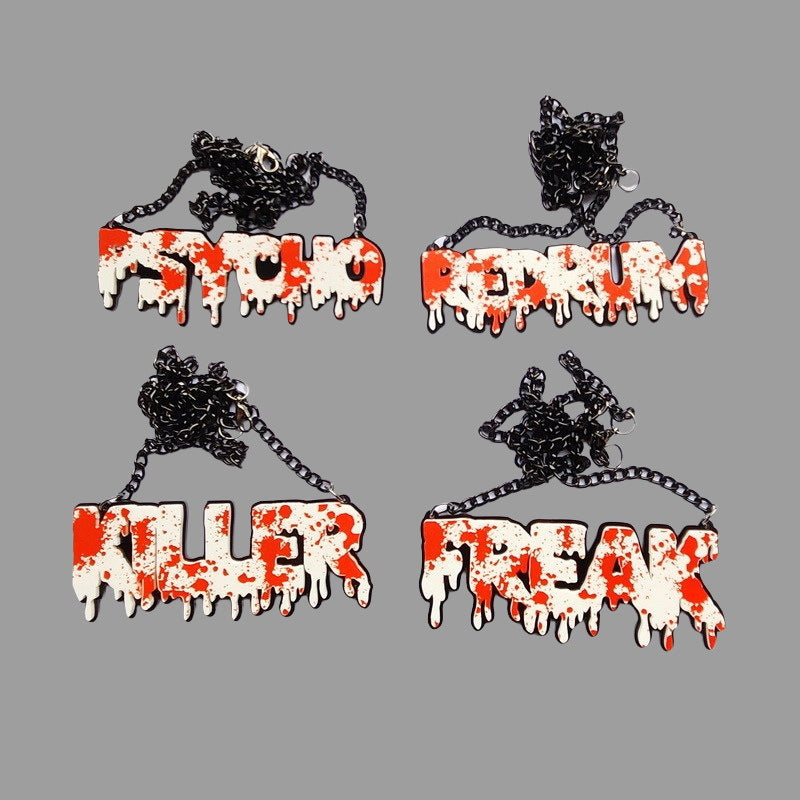Wholesale Blood Drip Horror Acrylic Pendant Necklace Killer Letter Jewelry For Party Gift Accessory
