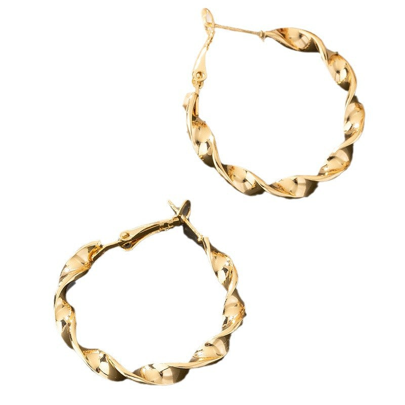 Wholesale Geometric Twisted Metal Texture Large Circle Earrings