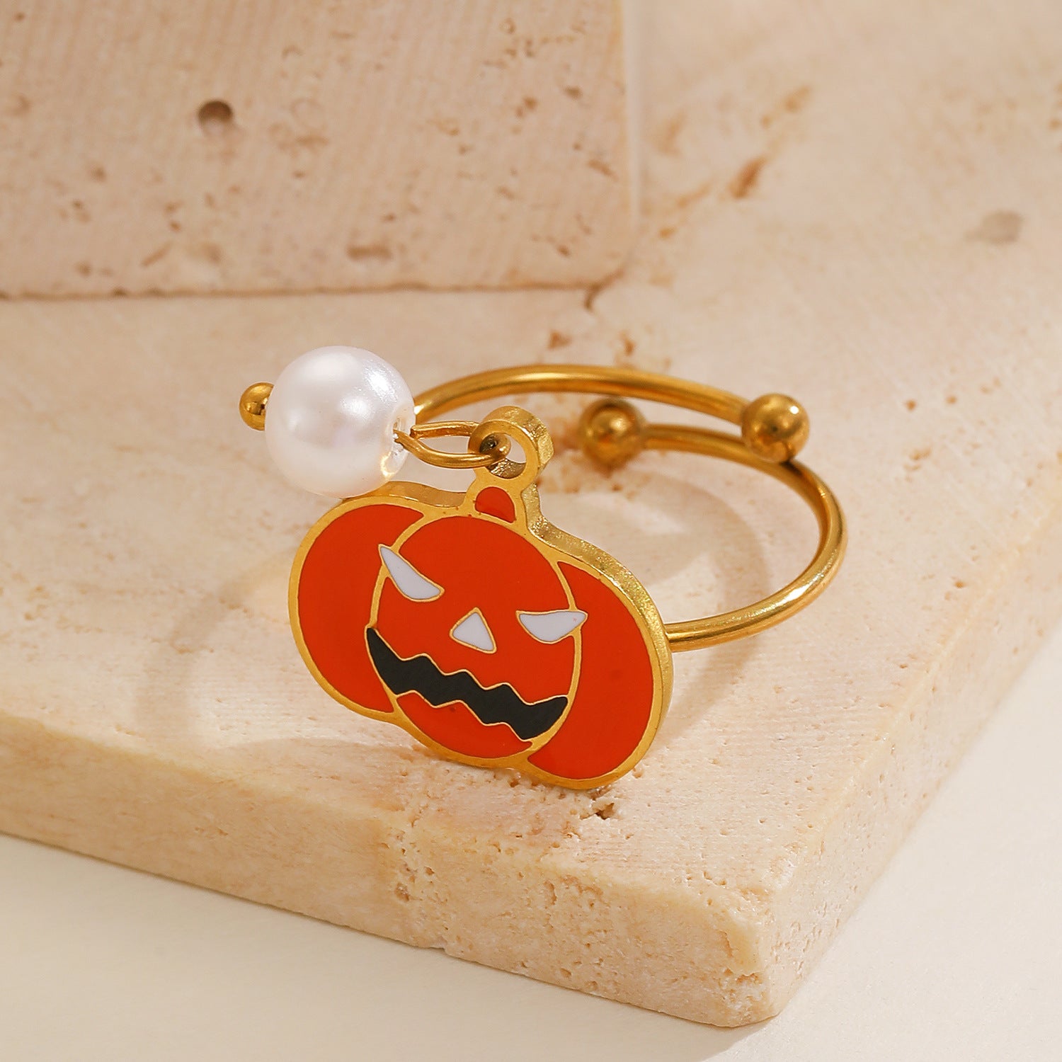 Wholesale  Stainless Steel Open Ring with Ghost Pumpkin Pendant - Jewelry Accessory