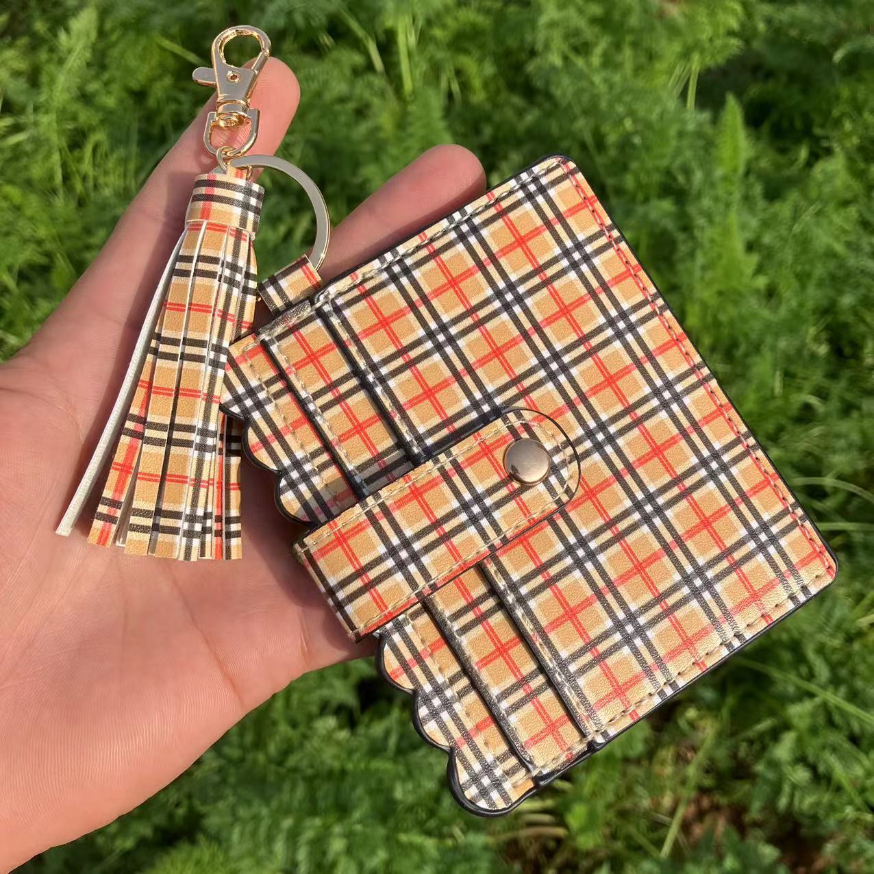 Wholesale Leopard Print Plaid Tie Dye Plaid Card Holder Keychain Wristlet Keychain ACC-KC-QiuXue008