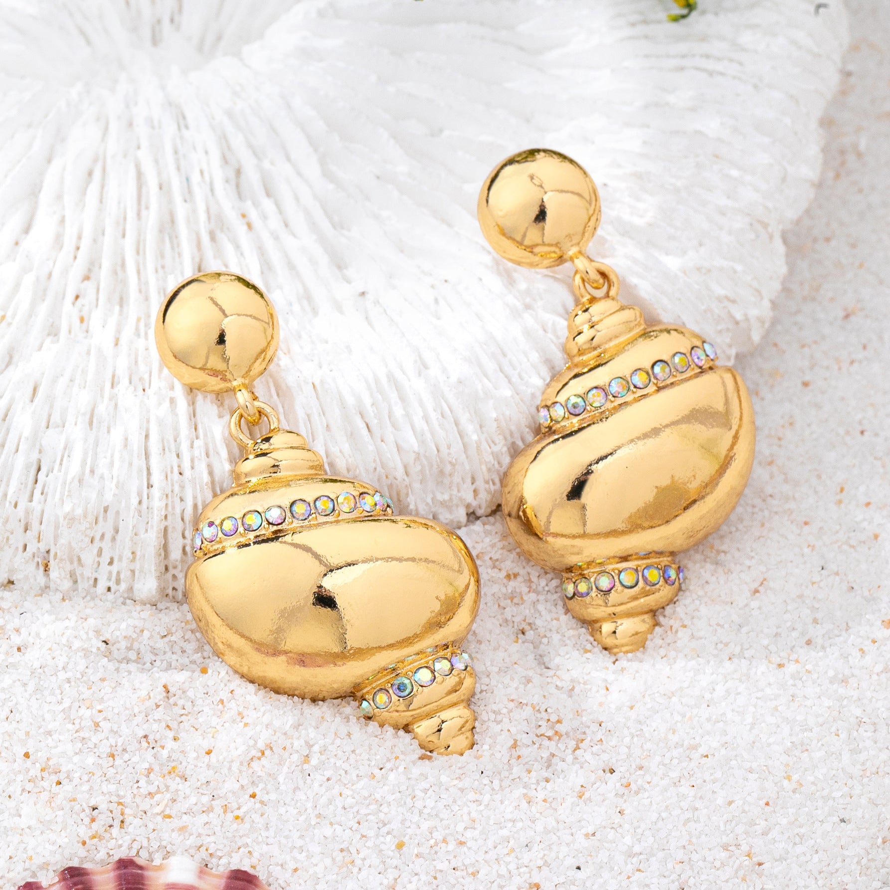 Wholesale Gold Starfish Conch Earrings Trendy Beach Vacation Fashion Jewelry Accessory Boutique Resale