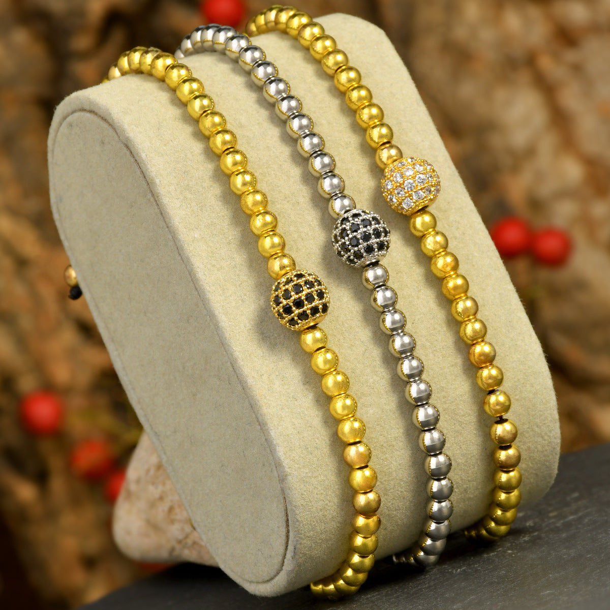 Wholesale Trendy European American Style Gold Copper Bead Zircon Bracelet Alloy Handmade Fashion Accessory for Women