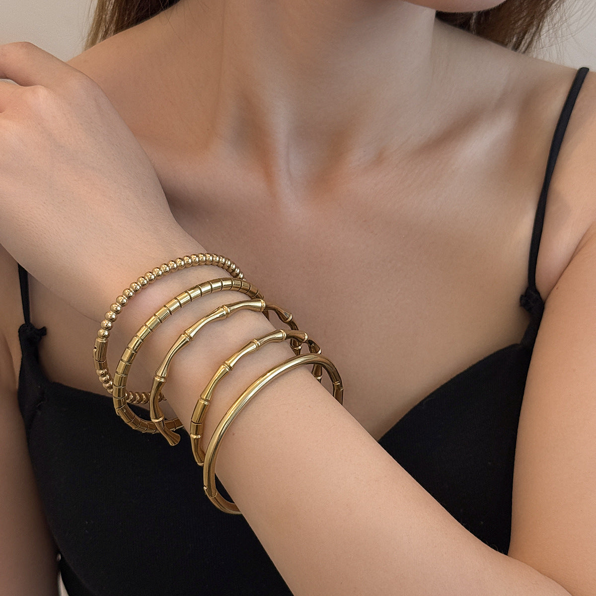 Wholesale Bamboo Design Stainless Steel Open Cuff Bracelet Fashion Jewelry Accessory Gift For Women Boutique Resale