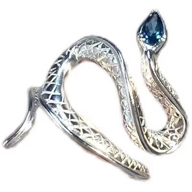 Wholesale Blue Topaz Snake Ring Electroplated Zinc Alloy Adjustable Women S Fashion Jewelry For Everyday Wear