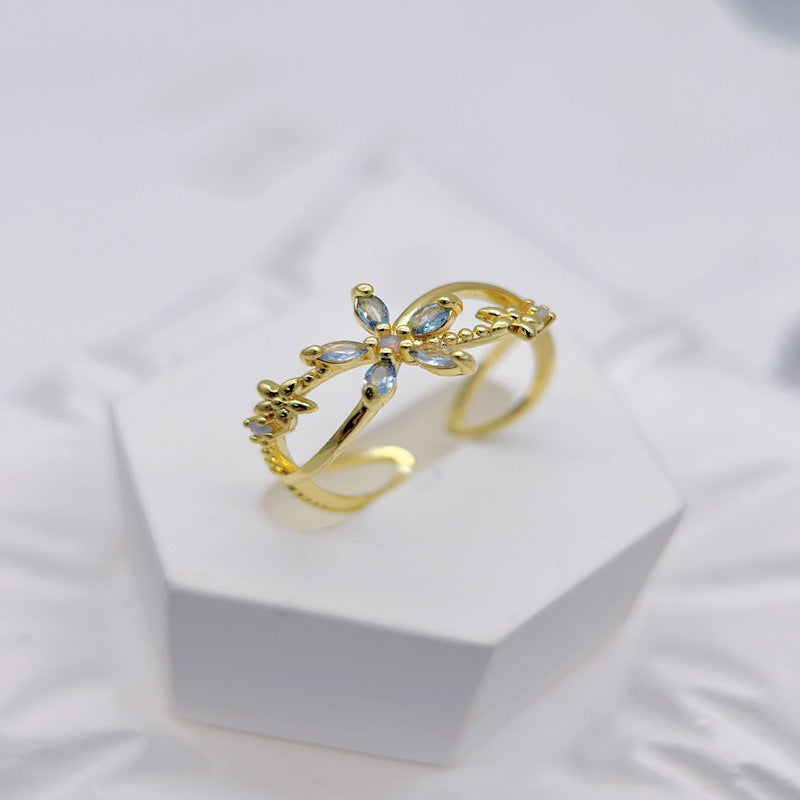 Wholesale Blue Small Flower Sea Branch Open Rings ACC-RS-YXY014