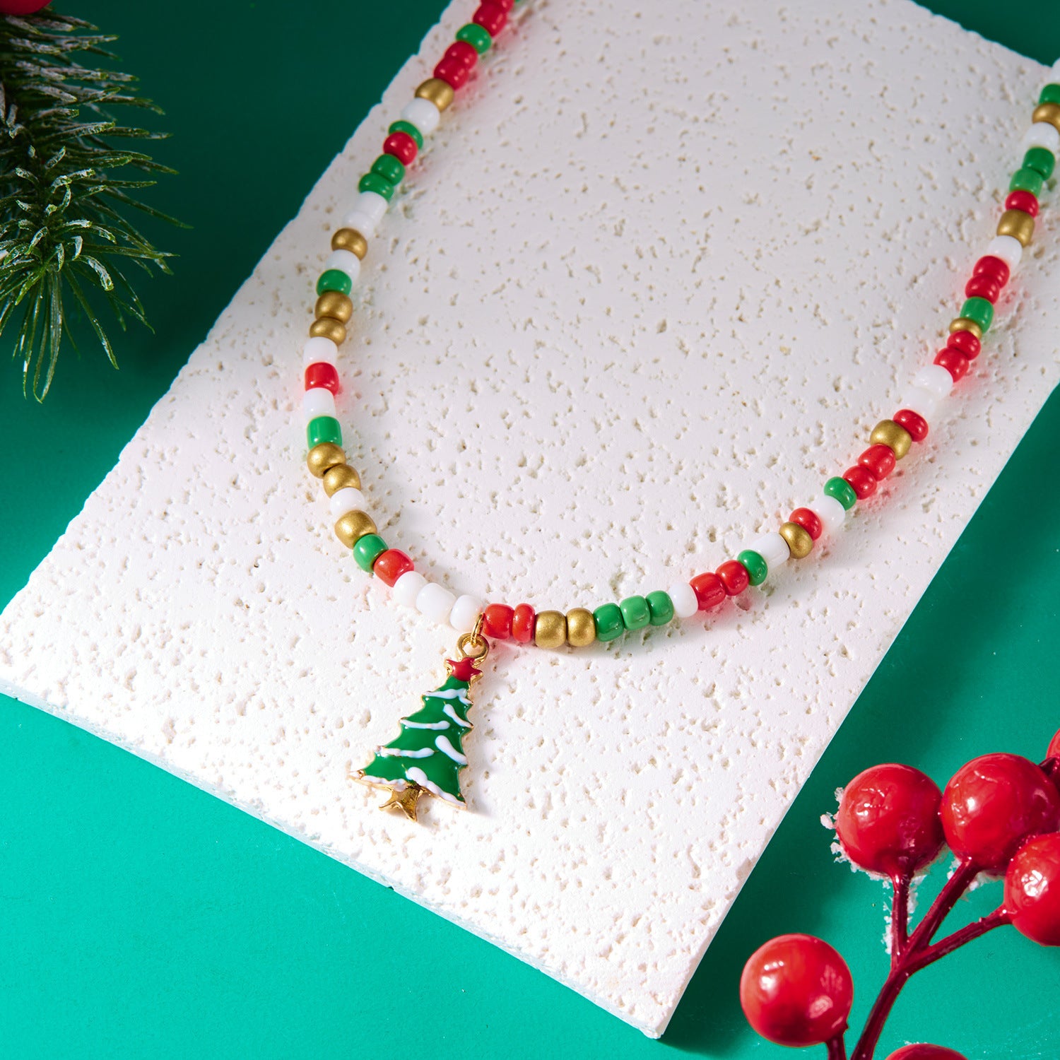 Wholesale Rice Bead Christmas Tree Cane Necklace