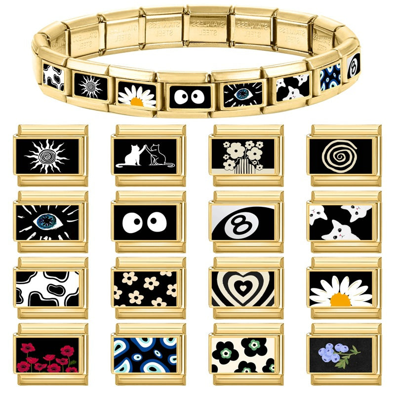 Wholesale 9mm Italian Charm Starter Bracelets DIY Heart Flower Evil Eye Series Stainless Steel Composable Bracelet