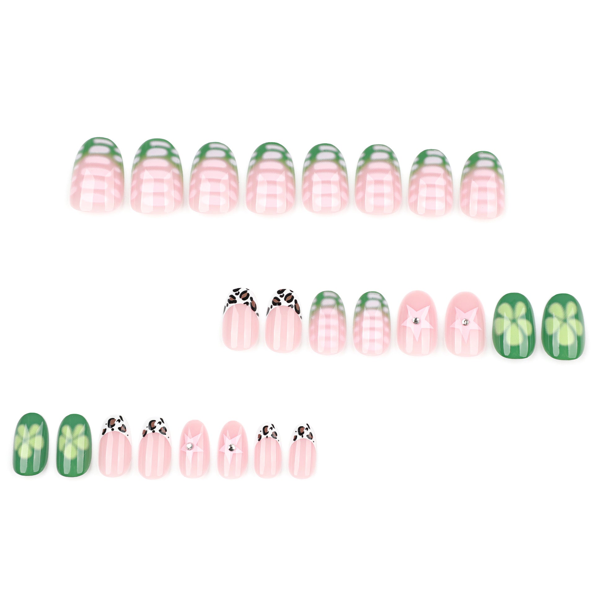 Wholesale 24 Pieces/box Green Flower Nails Kits Nail Stickers