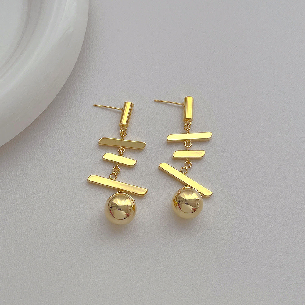 Wholesale long tassel ball s925 silver needle geometric earrings