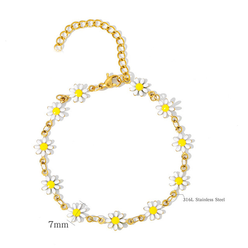 Wholesale European and American Cross-Border Bohemian Style Oil Dripping Small  Flower Clavicle Chain Necklace Women' s Flower Painted Oil Dripping Necklace