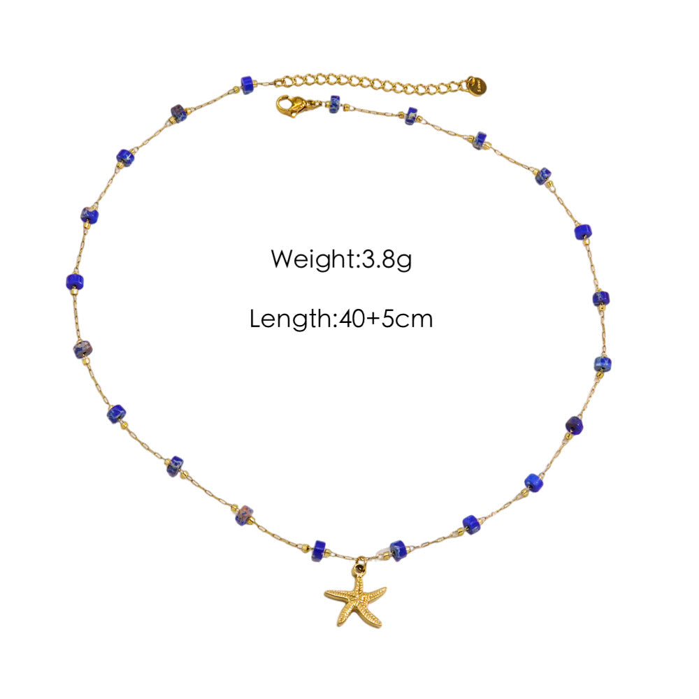 Wholesale  Light Luxury  Colorful Gravel Beaded Natural Pearl Beaded 14K Gold Stainless Steel Pendant  Necklace