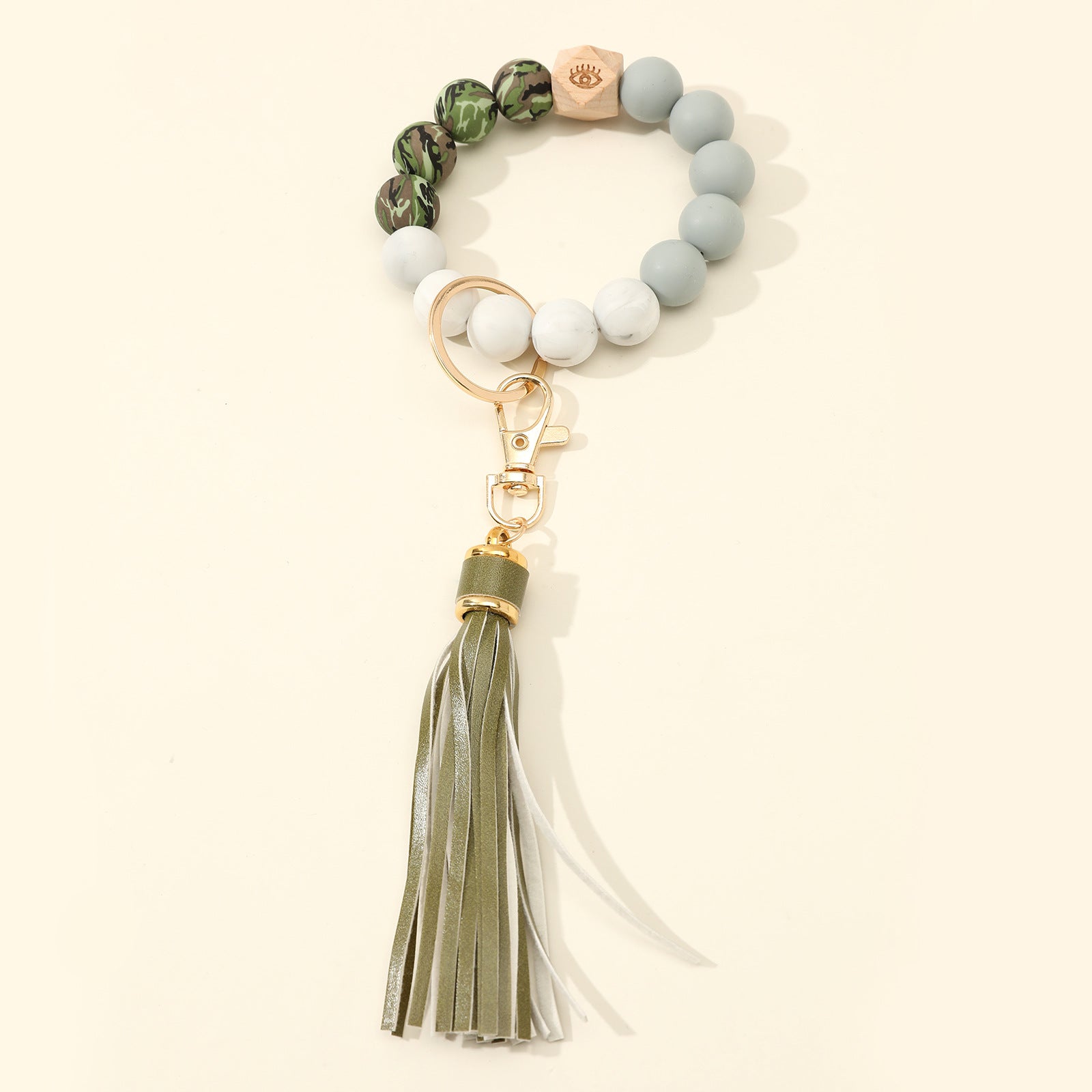 Wholesale Silicone Beads Bracelet Wooden Beads Keychain Wristlet Keychain ACC-KC-Jinz003