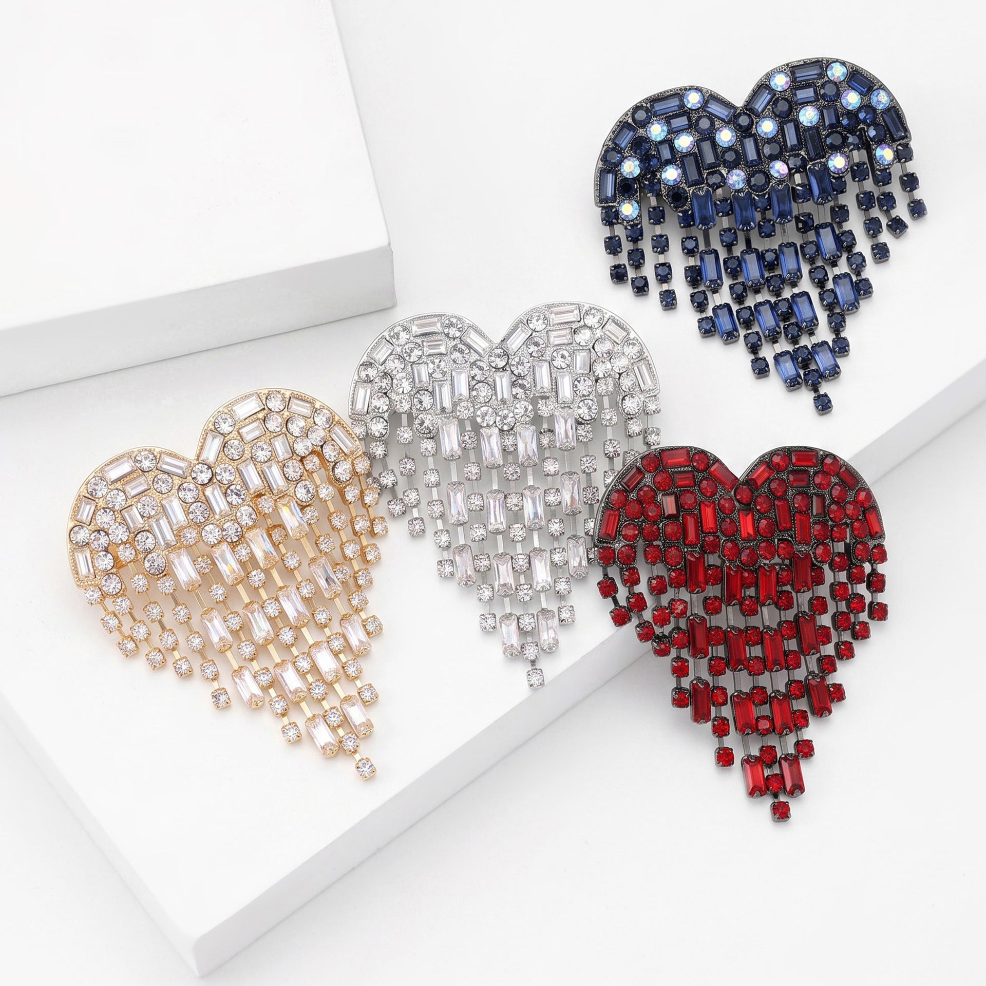 Wholesale Gun Black Red Alloy Heart Tassel Brooch Trendy Women S Fashion Accessory Pin For Resale