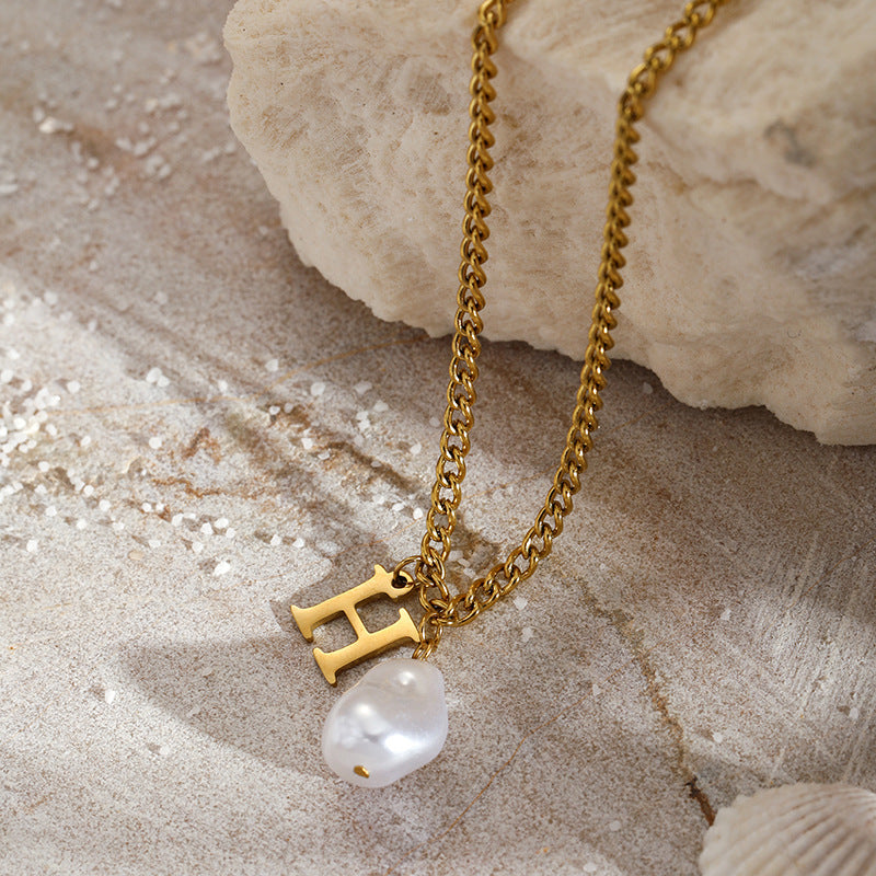 Wholesale Pearl 26 Letters Stainless Steel Necklaces ACC-NE-YunHe003