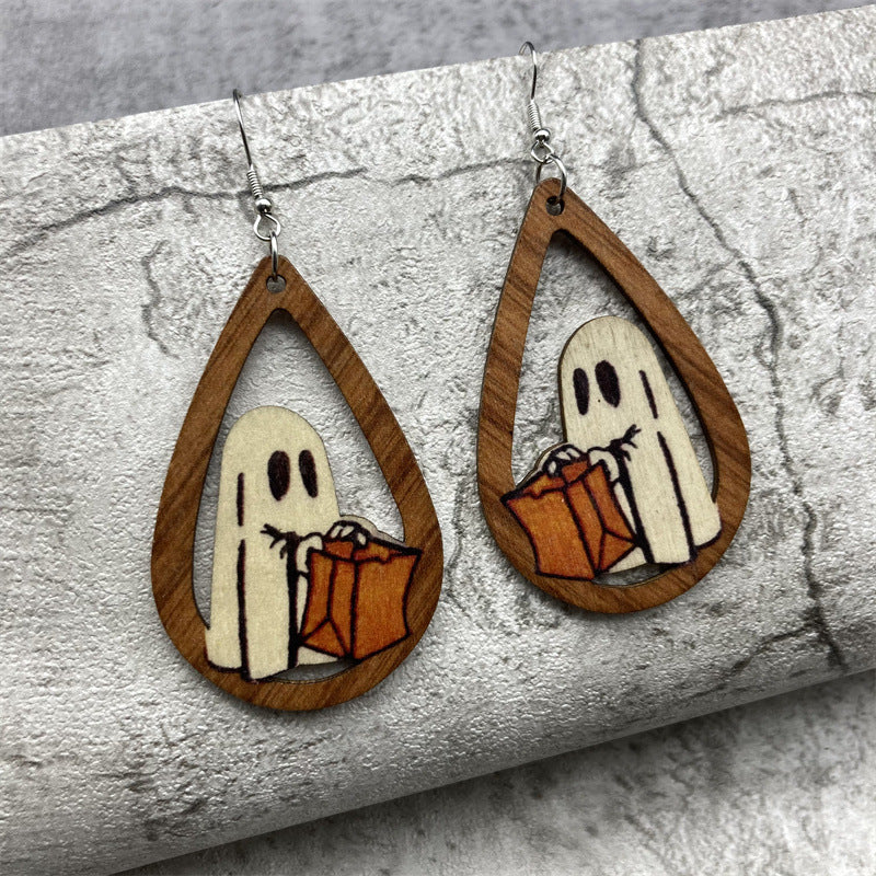 Wholesale Halloween Earrings Double Sided Fungus Earrings Wood Earrings ACC-ES-FX032