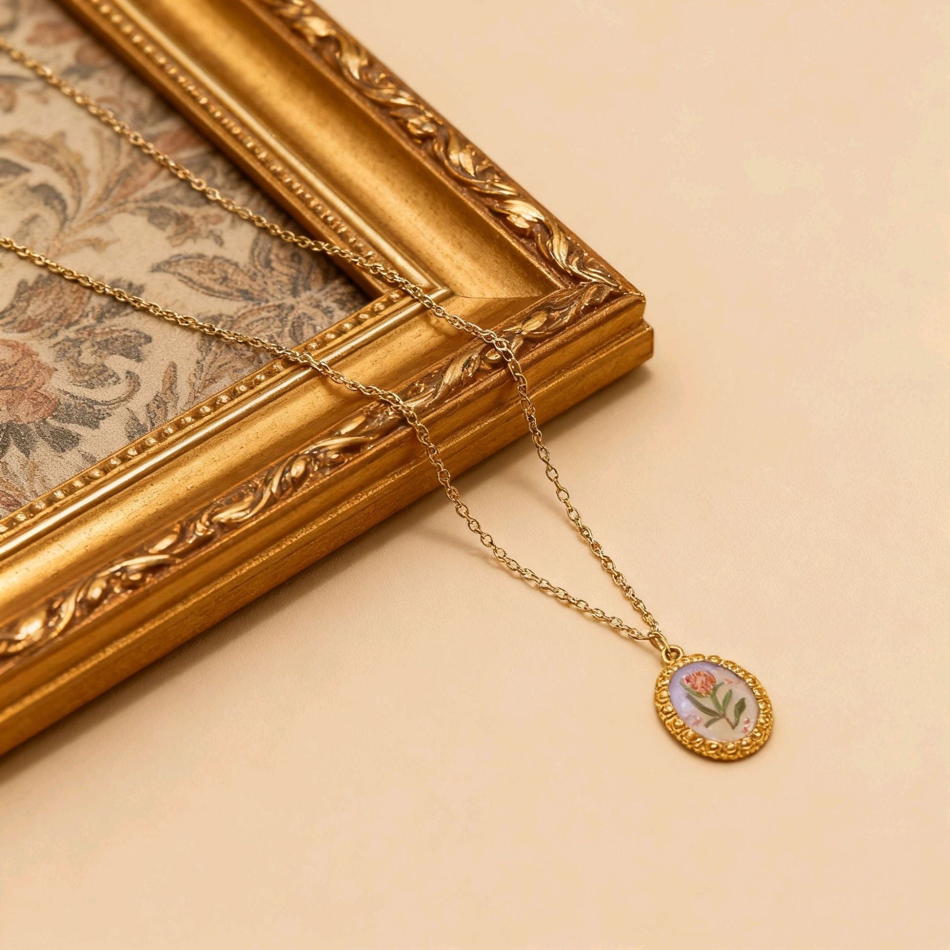 Wholesale Vintage Oil Painting-Style Stainless Steel Pendant with Bow and Flower Design