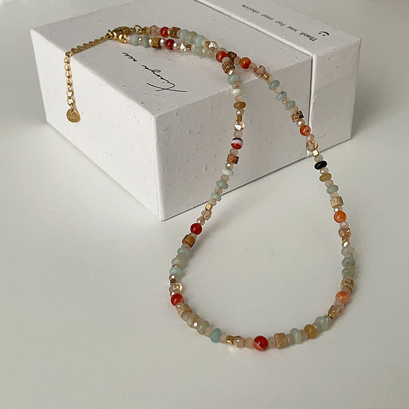 Wholesale Summer Dopamine Color Natural Stone Crystal Beaded Necklace